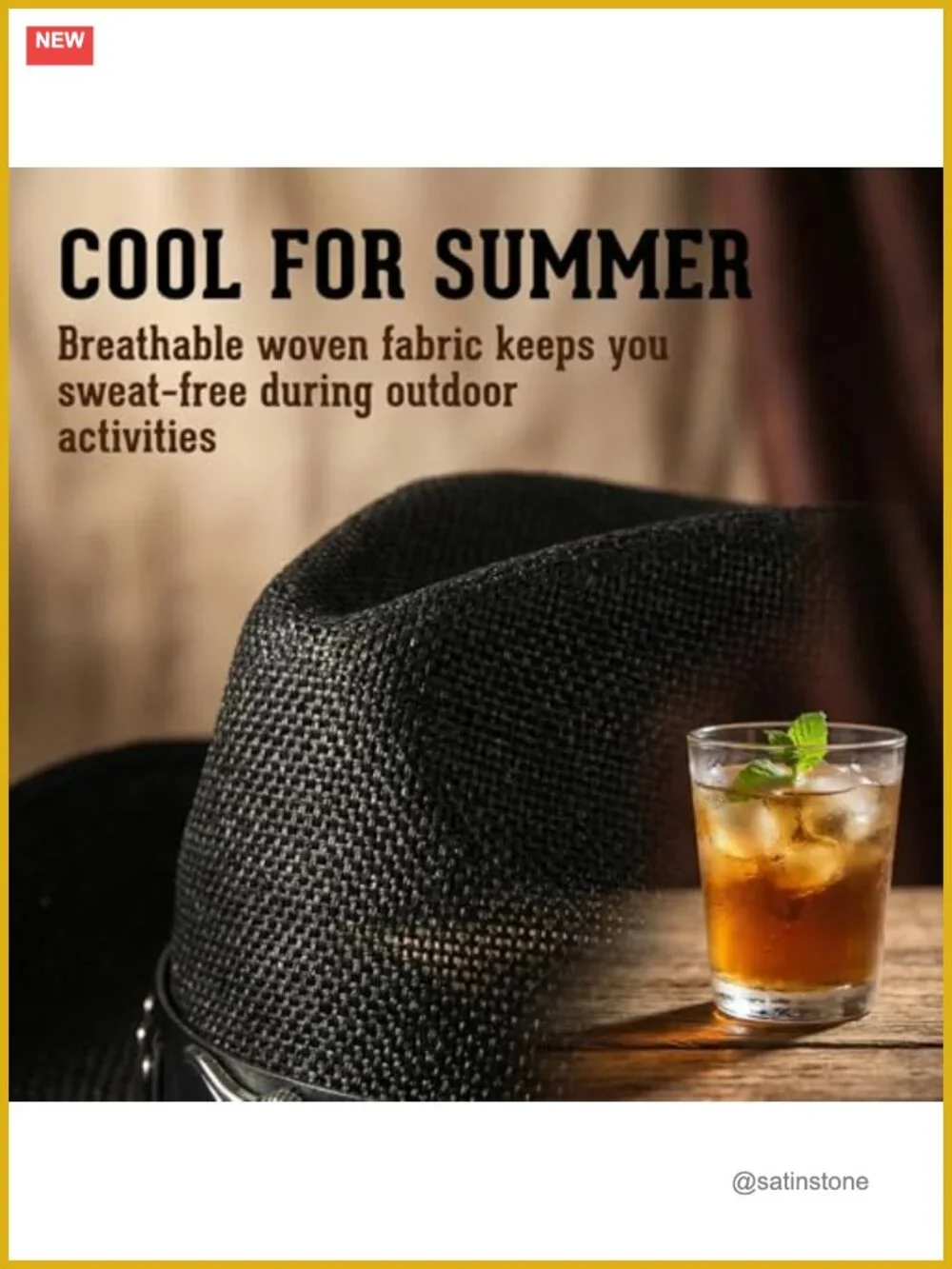 Straw Cowboy Hat with Elastic Sweatband - Breathable Woven Straw Western Hat